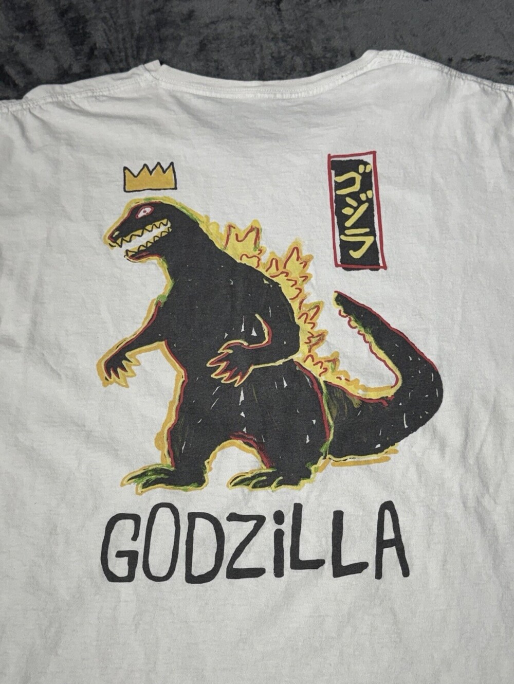 Godzilla Graphic T-Shirt White Art Style King Print Size L